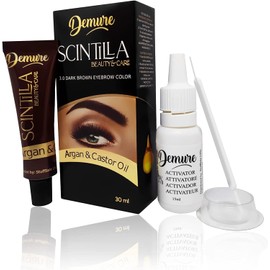 DEMURE Eyebrow Colour Kit, Professional Formula Brow Colour - Contains Argan Oil and Castor Oil (Omega 6, Carotene, Vitamins A, E, F), Fast and Safe Results (1.0 Black)
