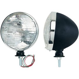 Speedway Motors 7" Black Dietz Type Headlights with Chrome Rings: Universal Fit, 12V Halogen High/Low Beam, Drilled 1/2"-13 Mounting Stud, Adjustable Pivot, Dedicated Ground Wire