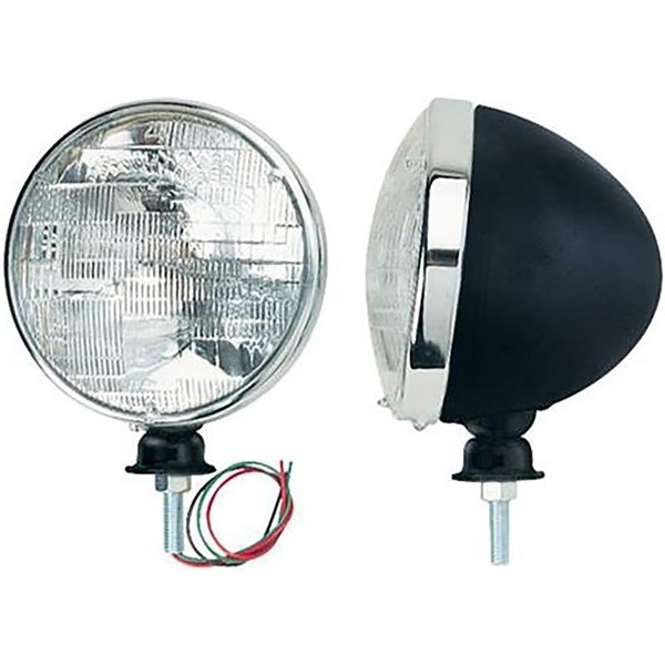 Speedway Motors 7" Black Dietz Type Headlights with Chrome Rings: