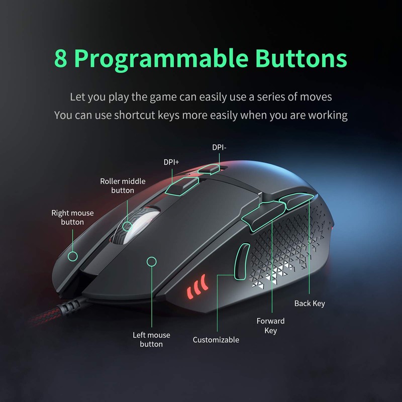 QYD Gaming Maus 7200 DPI Einstellbarer USB RGB Led Gaming