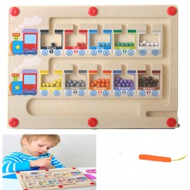 FeBohao Magnetic Color and Number Maze Board,Color Sorting Toys Trains for Kids,Wooden Montessori Fine Motor Skills Toys,Preschool Learning Activities Classroom