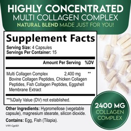 Collagen Peptides for Women & Men - Type I, II, III, V, X Multi Collagen, Hydrolyzed Collagen Supplement Supports Hair, Nail, Skin, Bone and Joint Health with Vital Nutrients & Proteins - 60 Capsules