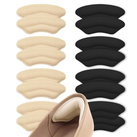 8 Pairs Heel Pads for Shoes, Soft Heel Protectors and Cushion Inserts for Loose Shoes, Anti-Slip Heel Grips to Improve Fit and Comfort, Blister Prevention for Men and Women, Beige and Black