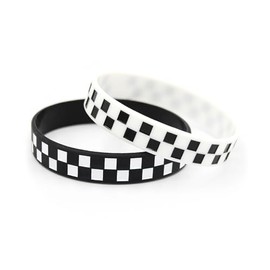 POYAMUSE Black White Silicone Bracelets for Women and Men - Checkered Rubber Band Wristbands - Pure or Checkered Patterned Designs Sports Bracelets - Patterned-2