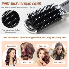 Detangling Hair Brush Oneleaf Hairdressing Comb, Folding air cushion comb, Soft Flexible Anti-static, No Pulling or Split Ends, Softens and Improves Hair Texture, Stimulates Massage Scalp (2PCS)