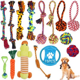 Juguetes para Perros Pequeños 15 Piezas, Juguetes Cuerda para Perro Morder con Nudo, Cuerdas Duraderos para Masticar Cachorro, Juego de Juguetes para Perros Limpiar Dientes y Alivia el Estrés