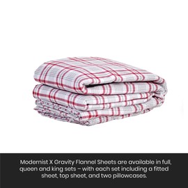 Gravity Modernist Flannel Bed Sheet Set, Full (Red Plaid) - 100% Cotton Plaid Bedsheets - Includes Deep Pocket Fitted Sheet, Top Sheet & Pillowcases - Lightweight, Ultra-Soft & Machine Washable