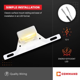 Command Electronics 12V LED License Plate Light with Mounting Bracket – Modern OEM RV, Truck, & Trailer Surface Mount Light – CSA Certified for The US and Canada – Clear Lens – White Frame