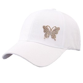Bling Butterfly Bee Baseball Cap for Women,Shiny Studded Rhinestone Adjustable Sparkling Baseball Hat Shiny Baseball Cap C-White