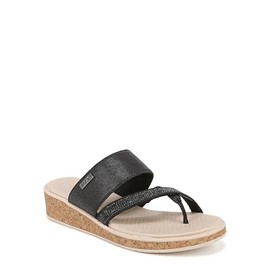 BZees Womens Bora Bright Machine Washable Comfort Wedge Sandal Black