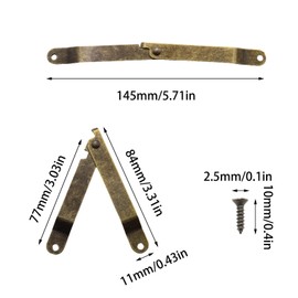 Adyoney 4 Pack Medium Antique Brass Folding Lid Support Hinges, Stylish and Functional Hinges Designed for Wooden Boxes, Jewelry Cases, and Chests,with 8 Pcs Mounting Screws