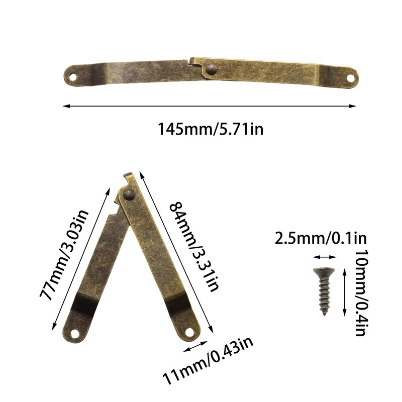 Adyoney 4 Pack Medium Antique Brass Folding Lid Support Hinges,