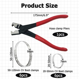 GMHLLES 12PCS Heavy Duty Hose Clamp Pliers, Hose Clip Pliers with Stainless Steel CV Boot Clamp Assortment Kit Adjustable Auto Clic-R Type Collar Clamp