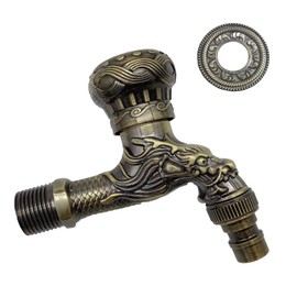 1 Piece Vintage Tap, Antique Brass Tap, Garden Tap in Antique Style, Dragon Carved Faucet, Antique for Home, Kitchen, Bathroom, Outdoor, Garden (Bronze)