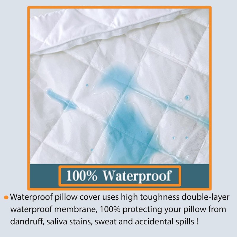 SM Decor 2 Pack Quilted Waterproof Pillow Protectors, White Bed
