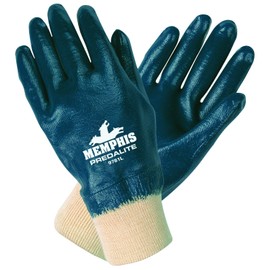 MCR Safety 9781L Predalite Nitrile Rubber Fully Coated Gloves with Knitted Wrist, Smooth, Blue/White, Large, 1-Pair