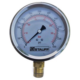 Stauff SPG Series 4" Face Pressure Gauge, 0-5000psi Pressure Range, 1/2 NPT, Stem Mounted Style