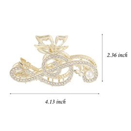 Rhinestone Hair clips for Women，Crystal Pearl Hair Claw Clips，Gold Jumbo Jaw Clip，Musical note Hair Claw for Thick Long Hair, Fashion Hair Accessories for Women Girls
