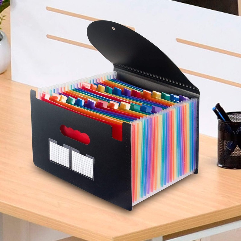 24 Pockets Expanding File Folder with Lid - Plastic Portable