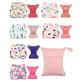 ALVABABY 6 pcs Baby Cloth Diaper Covers with One Wet Bag, Swim Diaper,Cloth Diaper Shell Baby Girls and Boys 6CDC02A