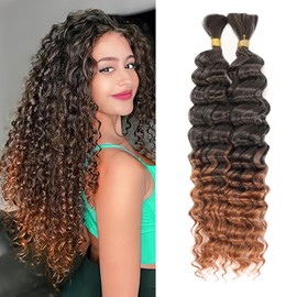 YYQXZG 100g Deep Wave Ombre Braiding Hair Water Wave Hair Curly Bulk Deep Wave Braiding Hair 2 Bundles per Pack for Boho Braids (1B/30#, 16inch)