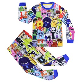 Sprunki Music Game Pyjamas Boys Long Sleeve Pjs Set Incredibox Girls Pajamas Homewear Sleepwear for Kids (UK, Age, 6 Years, 7 Years, Regular, blue)