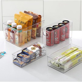 Refrigerator Organizer, Food Pantry Storage and Storage Box with Hollow Out Handles, Clear Plastic Storage Cabinet, BPA Free, Multi-Size Storage Saves Space. (9.8x3.5x2.7inches)