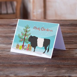 Caroline's Treasures BB9198GCA7P Belted Galloway Cow Christmas Greeting Cards and Envelopes Pack of 8, Teal Blank Cards with Envelopes Whimsical A7 Size 5x7 Blank Note Cards