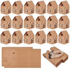 Awleynz 30 Pcs House Shaped Candy Boxes, Kraft Paper Party Favor Boxes with Handles, 3.15x3.15x2.95 Inch Christmas Treat Boxes for Wedding Christmas Birthday Housewarming Party (Brown)