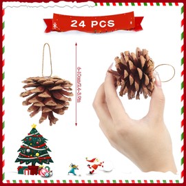 Larber 24PCS Pine Cones for Crafts,5cm Pinecones with Golden Lanyard, Fir Cones for Christmas Tree,Winter Decoration