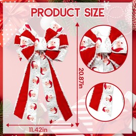 HIENAJ Large Christmas Bows for Wreath, Santa Claus Red Velvet Wreath Bows Christmas Tree Bows for Front Door, Winter New Year Burlap Ornament Tree Topper Bows for Christmas Indoor Outdoor Decor