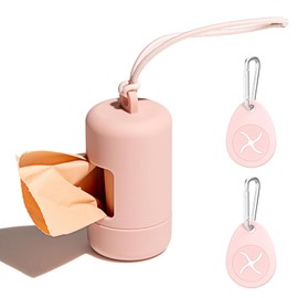 Dog Waste Bag Dispenser with Leash Attachment, Portable Carrier Set, 2 Hands-Free Holders (Blush Pink)