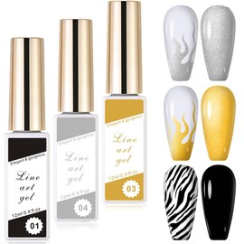 PYEUIFT Pack of 3 Gel Liner Nail Art Silver Gold 8 ml 3D Gel Nail Art Metallic Nail Polish French Nails DIY Manicure Gifts for Salon Home DIY Manicure for Nail Design