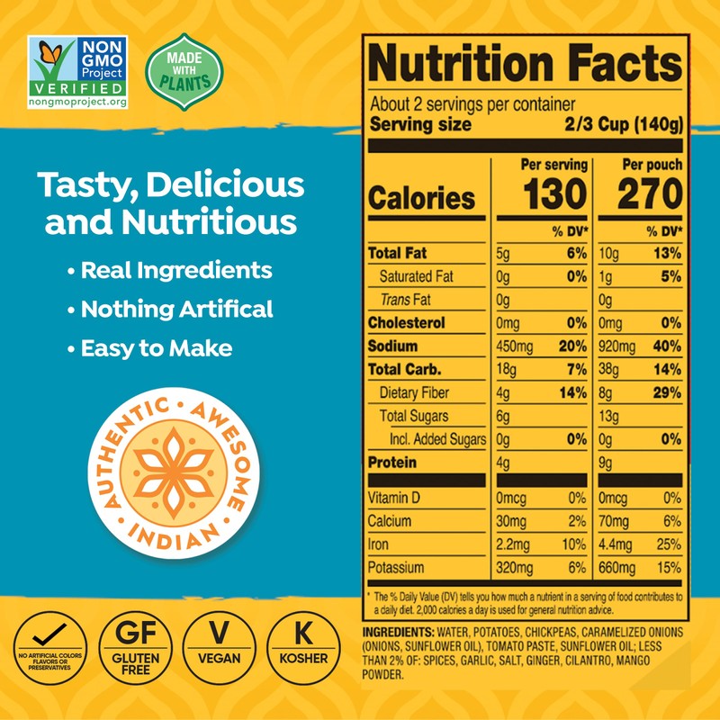 Tasty Bite Indian Bombay Potatoes, Microwaveable Ready to Eat Entrée,