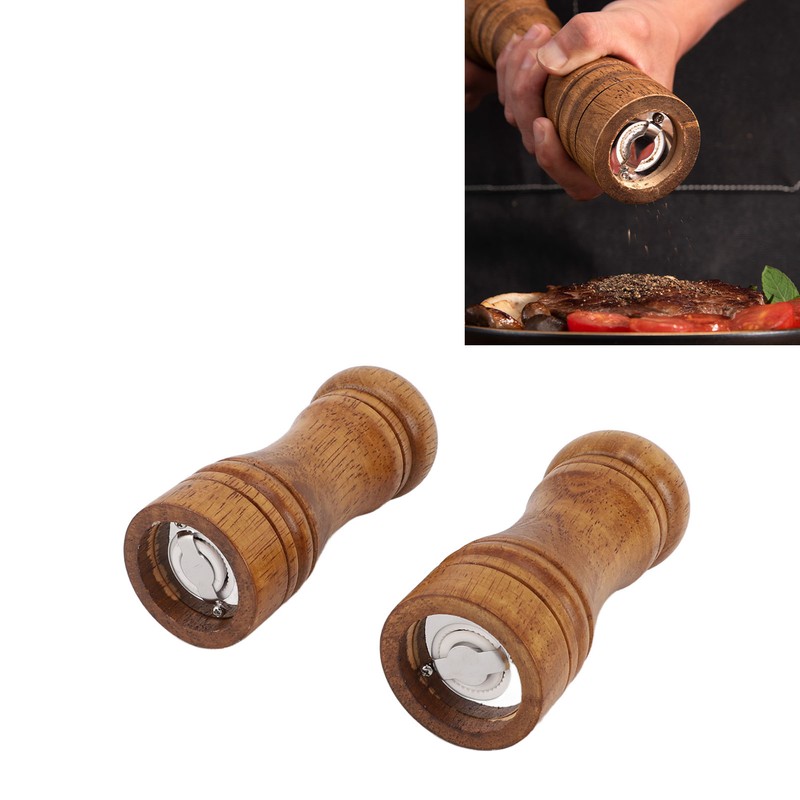 2PCS Wood Pepper Grinder Adjustable Coarseness Efficient Grinding Pepper Mills