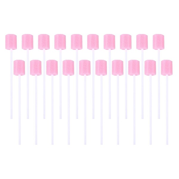 HEALLILY 200pcs Disposable Mouth Swabs Spong Unflavored Sterile Oral Swabs Dental Swabsticks for Mouth Cleaning (Pink)