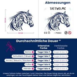 Tattwo.me Temporary Tattoos for Adults and Children 2 Weeks Waterproof - Tribal Horse Head - Vegetable Ink - EU Cosmetic Certificate - (P0663)