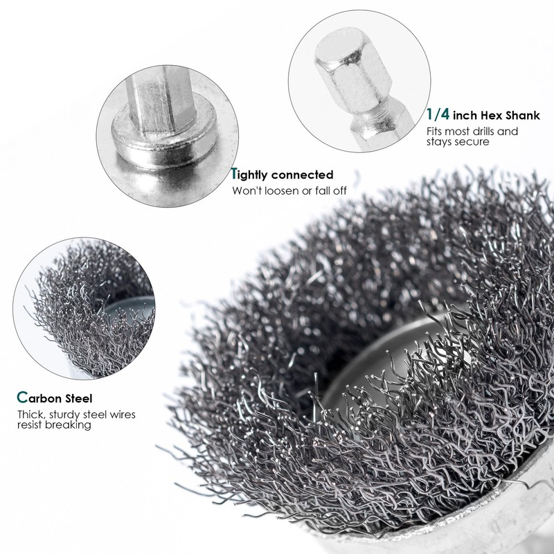 6 Pack Carbon Steel Drill Wire Brush, Cup/ Wheel/ Pen