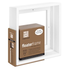Ampersand Floaterframe Readymade Frame for Flat and 1 1/2" Deep Wood Panel and Canvas Artwork, Paintings, Prints, and More, 8"x8", White Bold
