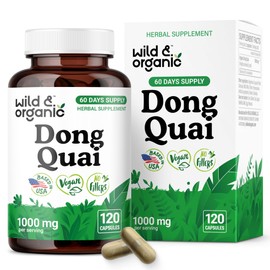 Wild & Organic Wild & Organic Dong Quai Capsules for Women - 1000 mg per Serving - Pure Dong Quai Supplement - Angelica Root Herb - 60-Day Supply - Non-GMO, Vegan, Gluten-Free - 120 Count