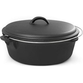 ExcelSteel with Handle, Perfect for Home Cooking and Outdoor Fireside 6 QT Cast Iron Camp Dutch Oven, Black