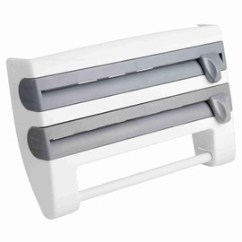 Kelepu Cling Film Cutter Aluminum Foil Dispenser with Cutter Kitchen Cling Film Storage Rack Paper Towel Holder Mount Kitchen Tool Magnetic Paper Towel Holder for Fridge (Grey White)