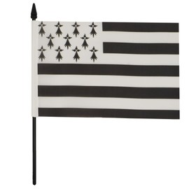 Brittany alternative Table Flag 5'' x 8'' - breton Desk Flag 21 x 14 cm - Black plastic stick and base - Drapeau Bretagne 2 AZ FLAG