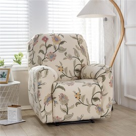 Highdi Recliner Chair Covers with Pockets for Electric Chair, 4 Pieces Floral Stretch Recliner Sofa Slipcovers Non Slip Reclining Sofa Cover Furniture Protector(Beige Classic)