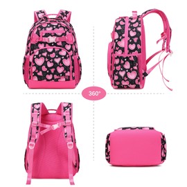 Sawkig Cute Girls Backpack for School Kids Kindergarten Heart Backpack for Girls 4-6 (Pink Heart)