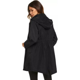 Lomon Women Waterproof Lightweight Rain Jacket Size M black Hooded Raincoat