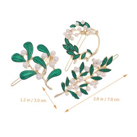 Healvian 3pcs Leaf Bobby Pins Pearl Accents Creative Hair Barrettes for Women and Girls Vintage Alloy Hair Clips for Weddings Parties and Everyday Use