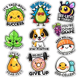 BAVAHA (10pcs) Funny Motivational Pun Sticker, Positive Daily Affirmation Stickers, Kawaii Mental Health Decal Inspirational Quotes for Adult Teacher Gifts Decorations for Car Water Bottles Scrapbook