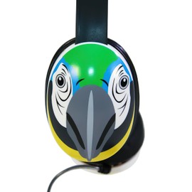 2810-PAR Listening First Headphones, Parrot Motif; Adjustable and Flexible Headband; Slotted Baffles in Ear Cups; 3.5mm Plug; 5.5-Foot Attached Cord; Inline Volume Control