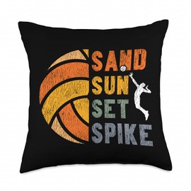 Volleyball Player Team Retro Vintage Sand Sun Set Spike Throw Pillow